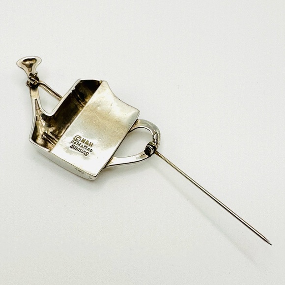 Amazon.com : MyGift 5 Inch Small Rustic Galvanized Metal  STERLING SILVER 925 Vintage H&H DiMatteo Watering Can Brooch 3D Mini Floral Vase